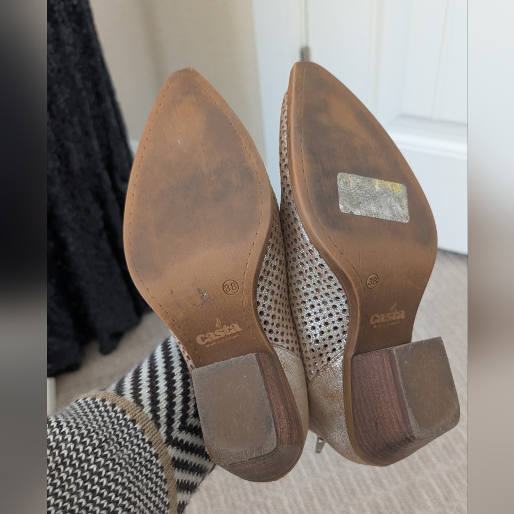 Casta Leather Metallic Perforated Western Ankle‎ Boots Size EU38 - Picture 8 of 8